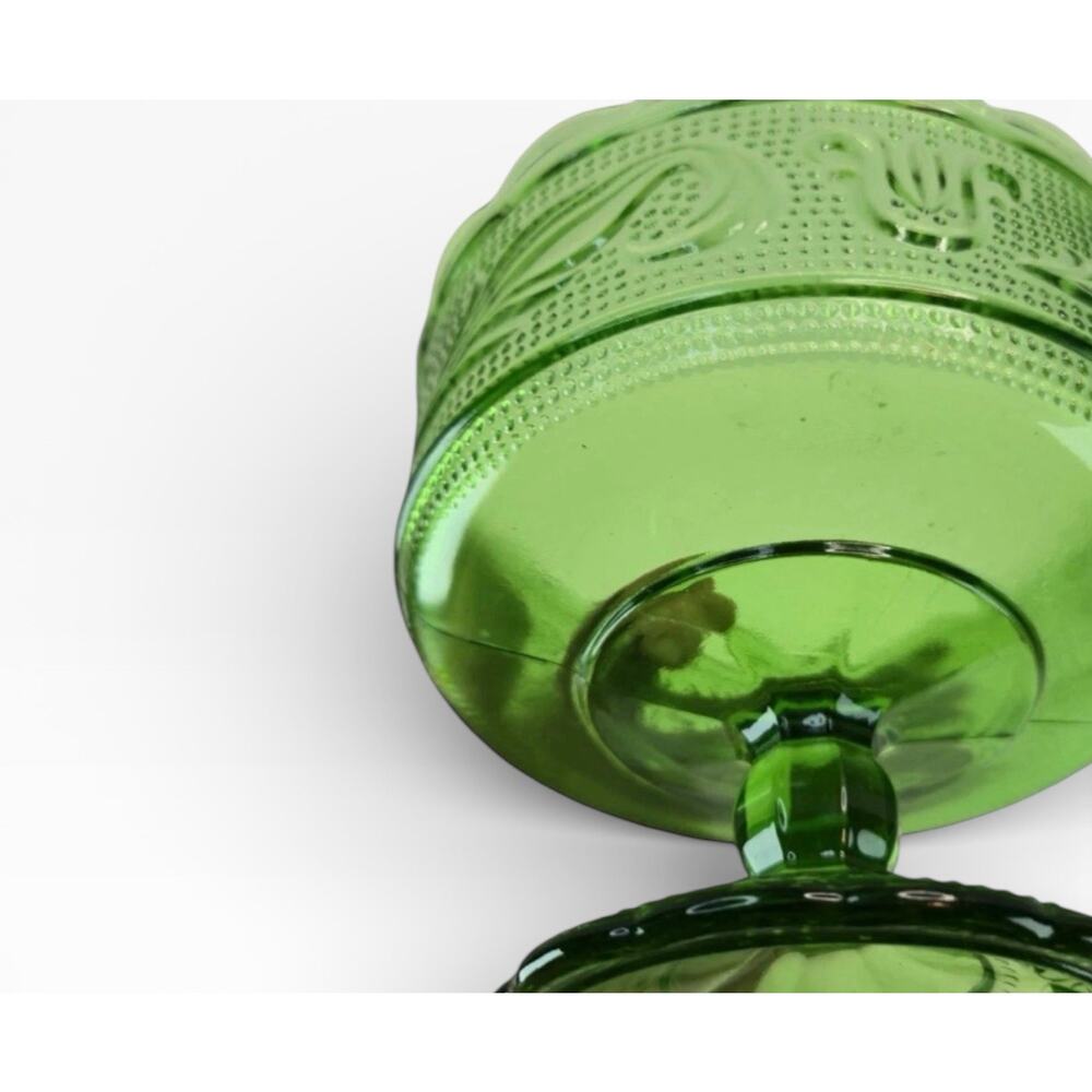 Vintage 1950's E.O. Brody Co. M6000 Green Glass Compote Candy Dish Raised Bowl - Picture 12 of 13